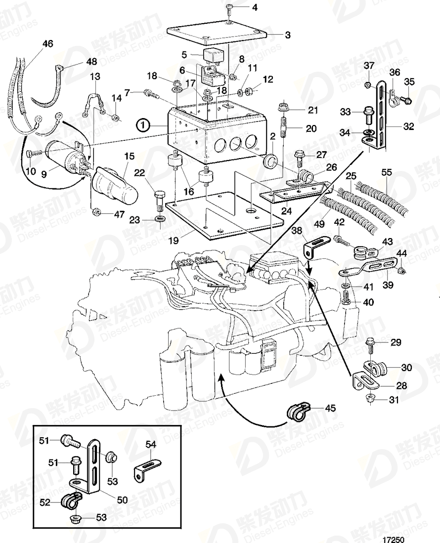 volvo penta Wiring harness, external sender 873829 Drawing